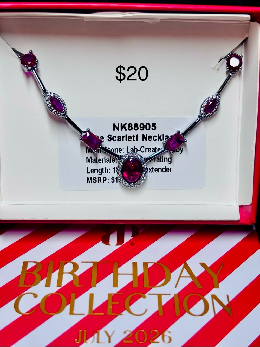 Scarlett Silver-Tone Necklace with Deep Pink Stones
